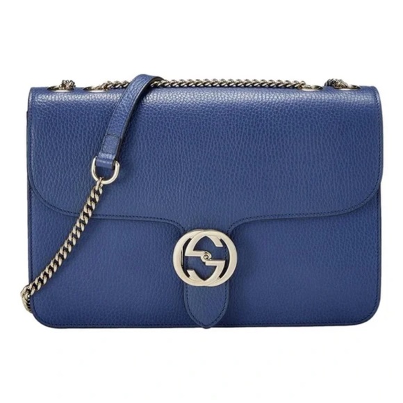 Gucci Interlocking GG Medium Leather Blue Crossbody Shoulder Bag